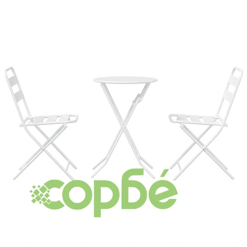 Бистро комплект 3 части сгъваем бял стомана 50x50x72 см ➤ топ цена ➤ sorbe.bg