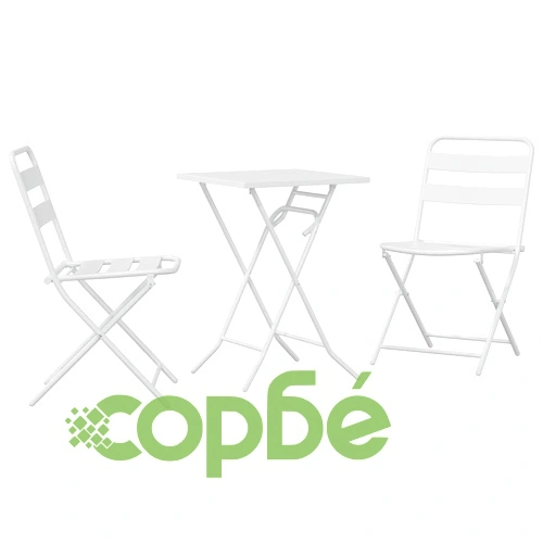 Бистро комплект 3 части бял стомана сгъваем маса и столове ➤ топ цена ➤ sorbe.bg
