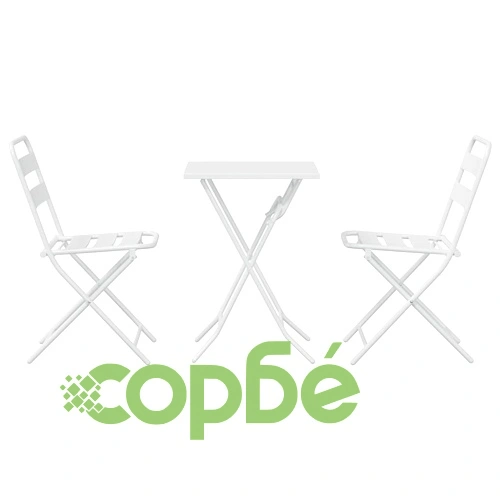 Бистро комплект 3 части бял стомана сгъваем маса и столове ➤ топ цена ➤ sorbe.bg