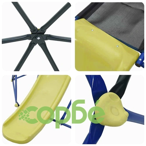 Детска дъга за катерене със пързалка синя стомана 236x178x90 см ➤ топ цена ➤ sorbe.bg