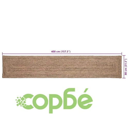 Килим от юта, правоъгълен, естествено и черно, 80 x 400 см ➤ топ цена ➤ sorbe.bg
