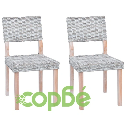 Трапезен стол GENDT 2 бр. Кубу Ратан, Бял лак, 46 x 55 x 84 см ➤ топ цена ➤ sorbe.bg