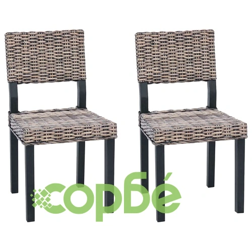 Трапезен стол GENDT, 2 броя, ратан Кубу, черен лак, 46 x 55 x 84 см ➤ топ цена ➤ sorbe.bg