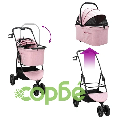 Сгъваема количка за домашни любимци с покривало 600D оксфорд тъкан розова 78x54x101 см ➤ топ цена ➤ sorbe.bg