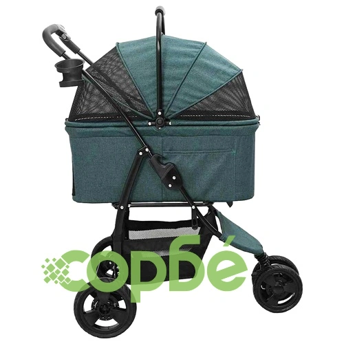 Сгъваема количка за домашни любимци 2в1 с покривало - зелена 78x54x101 см ➤ топ цена ➤ sorbe.bg