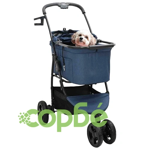 Сгъваема количка за домашни любимци 2 в 1 с покривало, синя, 78 x 54 x 101 см ➤ топ цена ➤ sorbe.bg