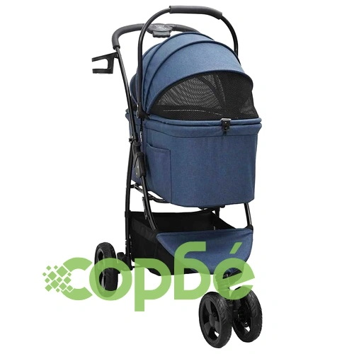 Сгъваема количка за домашни любимци 2 в 1 с покривало, синя, 78 x 54 x 101 см ➤ топ цена ➤ sorbe.bg