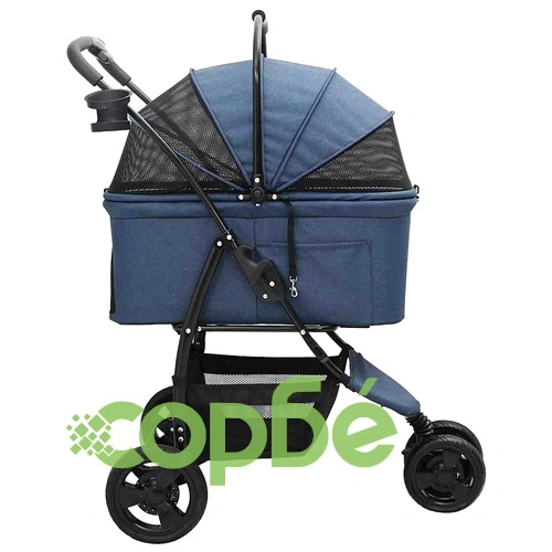 Сгъваема количка за домашни любимци 2 в 1 с покривало, синя, 78 x 54 x 101 см ➤ топ цена ➤ sorbe.bg