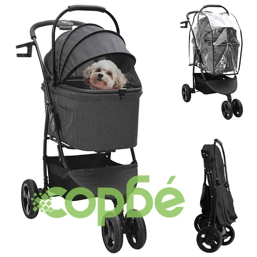 Сгъваема количка за домашни любимци 2в1 с покривало - черна 78x54x101 см ➤ топ цена ➤ sorbe.bg
