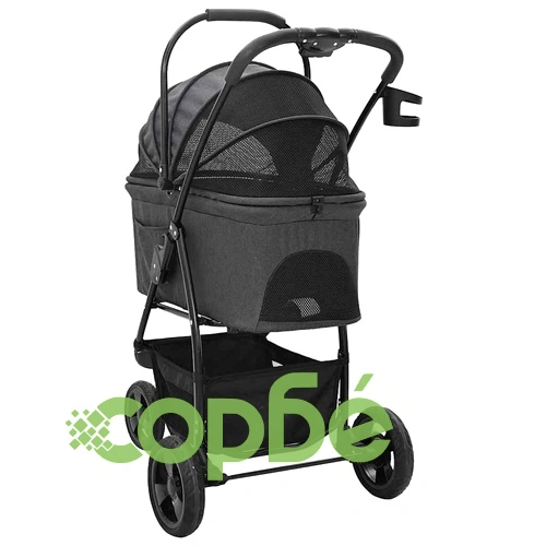 Сгъваема количка за домашни любимци 2в1 с покривало - черна 78x54x101 см ➤ топ цена ➤ sorbe.bg