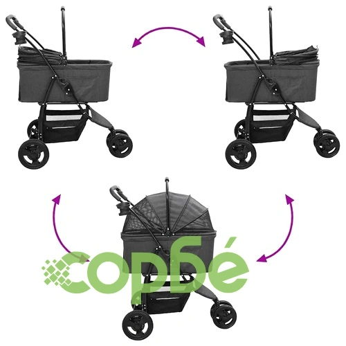 Сгъваема количка за домашни любимци 2в1 с покривало - черна 78x54x101 см ➤ топ цена ➤ sorbe.bg