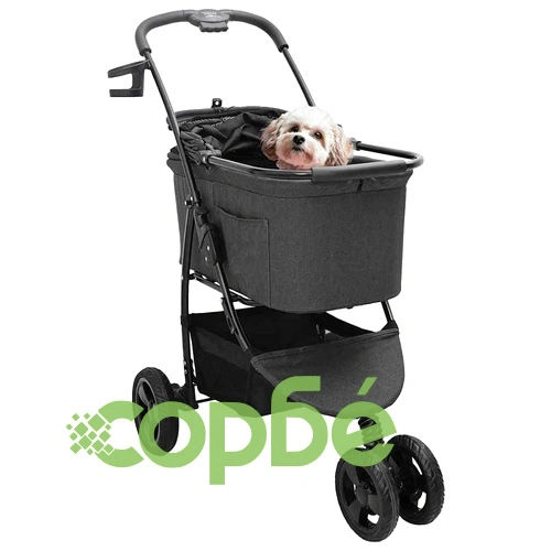 Сгъваема количка за домашни любимци 2в1 с покривало - черна 78x54x101 см ➤ топ цена ➤ sorbe.bg