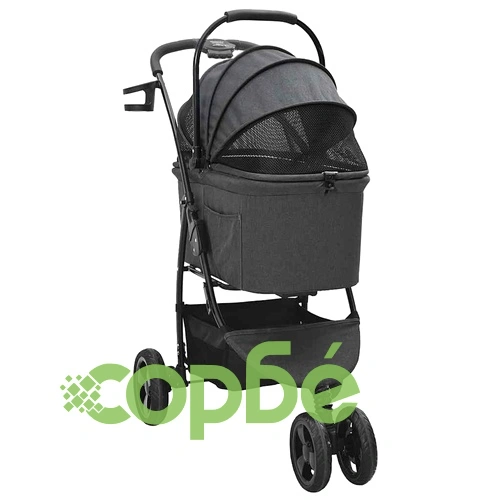 Сгъваема количка за домашни любимци 2в1 с покривало - черна 78x54x101 см ➤ топ цена ➤ sorbe.bg