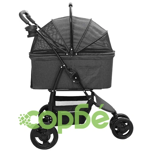 Сгъваема количка за домашни любимци 2в1 с покривало - черна 78x54x101 см ➤ топ цена ➤ sorbe.bg