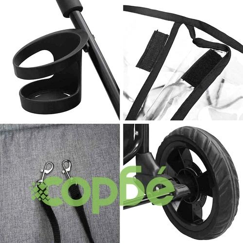 Сгъваема количка за домашни любимци 2в1 с дъждобран - сива 78x54x101 см ➤ топ цена ➤ sorbe.bg