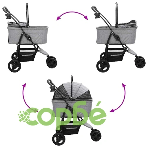 Сгъваема количка за домашни любимци 2в1 с дъждобран - сива 78x54x101 см ➤ топ цена ➤ sorbe.bg