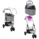 Сгъваема количка за домашни любимци 2в1 с дъждобран - сива 78x54x101 см