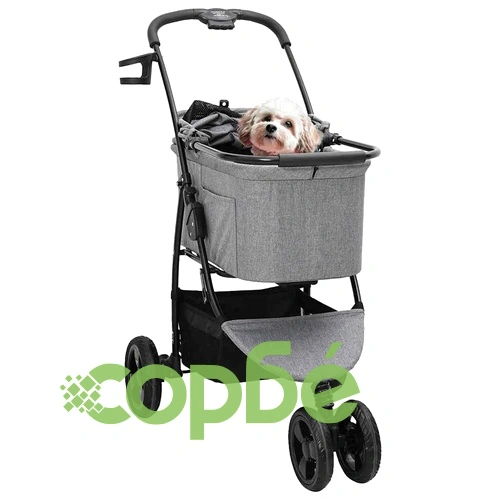Сгъваема количка за домашни любимци 2в1 с дъждобран - сива 78x54x101 см ➤ топ цена ➤ sorbe.bg