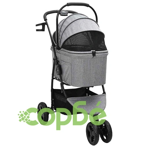 Сгъваема количка за домашни любимци 2в1 с дъждобран - сива 78x54x101 см ➤ топ цена ➤ sorbe.bg