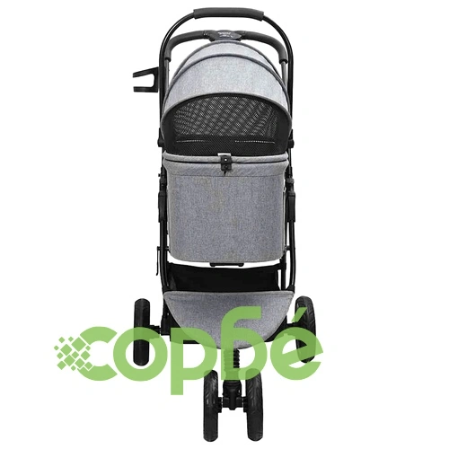 Сгъваема количка за домашни любимци 2в1 с дъждобран - сива 78x54x101 см ➤ топ цена ➤ sorbe.bg