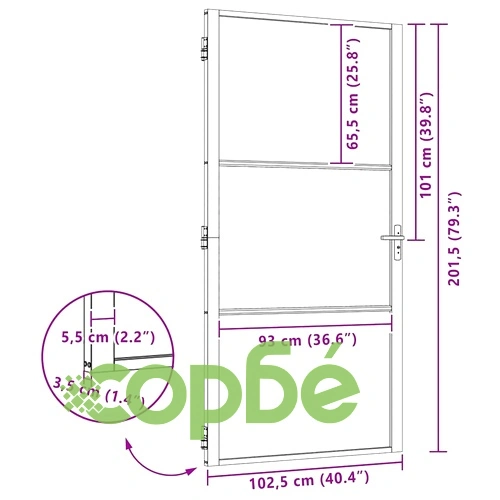 Вътрешна врата от закалено стъкло и алуминий 102.5 x 201.5 cm Черно ➤ топ цена ➤ sorbe.bg