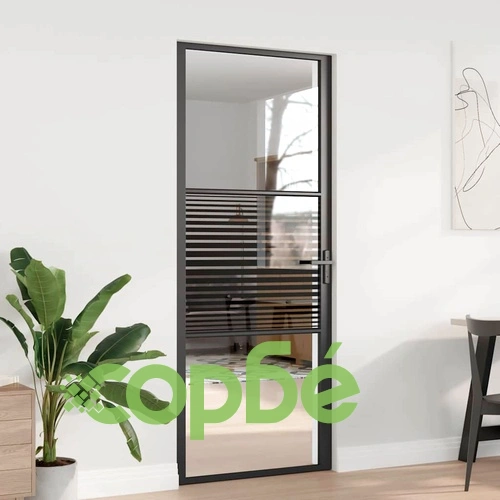 Вътрешна врата от закалено стъкло и алуминий 83 x 201.5 cm Черна ➤ топ цена ➤ sorbe.bg
