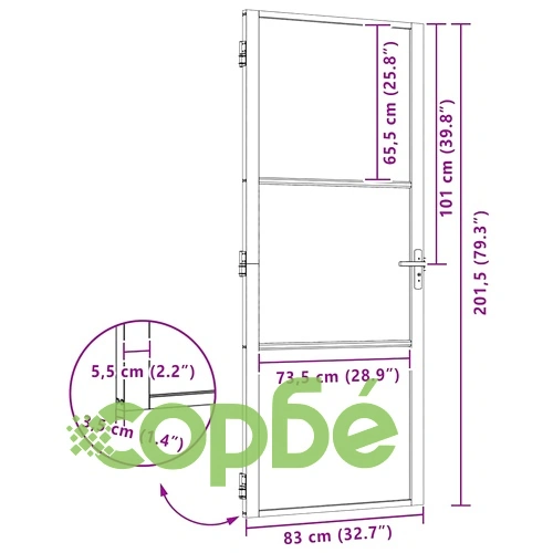 Вътрешна врата от закалено стъкло и алуминий 83 x 201.5 cm Черна ➤ топ цена ➤ sorbe.bg