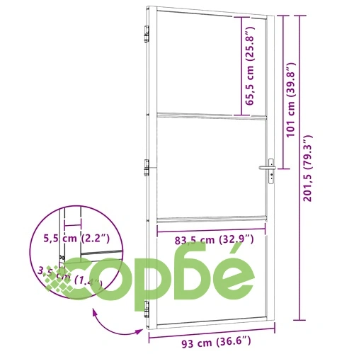 Вътрешна врата от закалено стъкло с алуминиева рамка, черна, 93 x 201.5 cm ➤ топ цена ➤ sorbe.bg