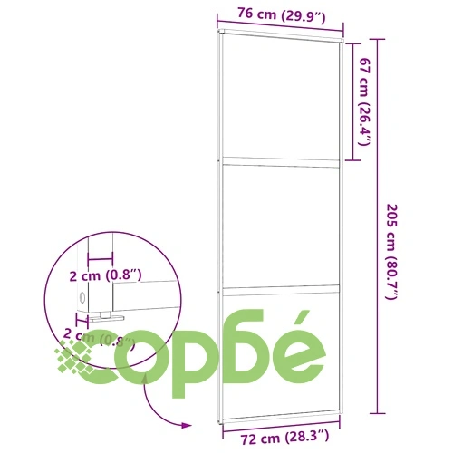 Плъзгаща се врата от закалено стъкло и алуминий 76 x 205 cm Черна ➤ топ цена ➤ sorbe.bg
