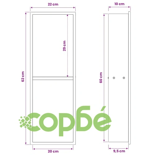 Ниша за душ, матово бяло, 60 x 20 x 9,5 см, неръждаема стомана 304 ➤ топ цена ➤ sorbe.bg