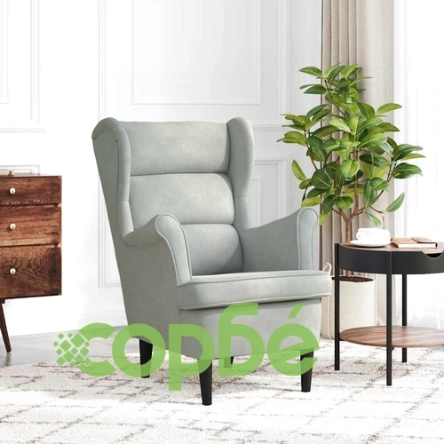 Кадифен Фотьойл в Светлосиво 71 x 92 x 91 см с Шперплатова Рамка ➤ топ цена ➤ sorbe.bg