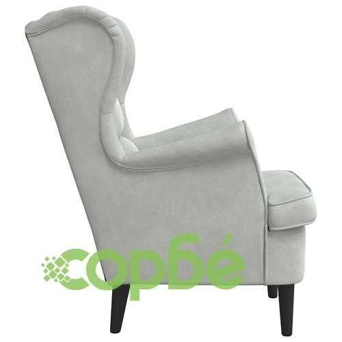 Кадифен Фотьойл в Светлосиво 71 x 92 x 91 см с Шперплатова Рамка ➤ топ цена ➤ sorbe.bg