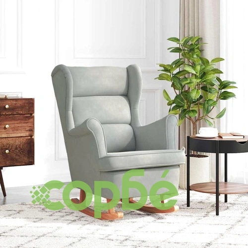 Люлеещ се стол 71 x 92 x 100 см от шперплат с кадифена тапицерия от 100% полиестер, светлосив ➤ топ цена ➤ sorbe.bg