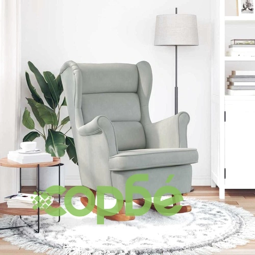 Люлеещ се стол 71 x 92 x 100 см от шперплат с кадифена тапицерия от 100% полиестер, светлосив ➤ топ цена ➤ sorbe.bg