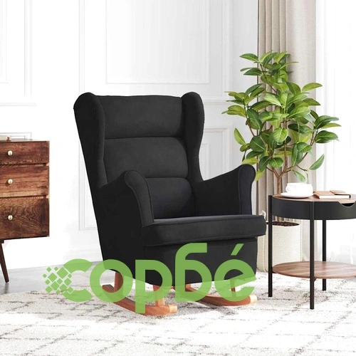 Люлеещ се стол 71 x 92 x 100 см, Черно кадифе, 100% полиестер и шперплат ➤ топ цена ➤ sorbe.bg