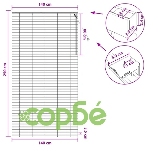 Венецианска щора от дърво пауловния, Бяло, 140 x 250 см, 35 мм ➤ топ цена ➤ sorbe.bg