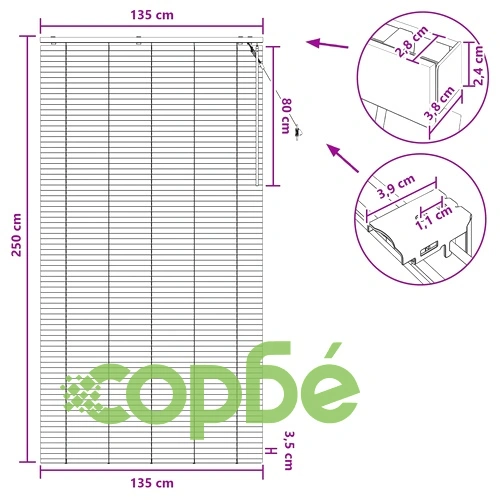 Венецианска щора от дърво Тъмно кафяво, 135 x 250 см, ламели 35 мм ➤ топ цена ➤ sorbe.bg