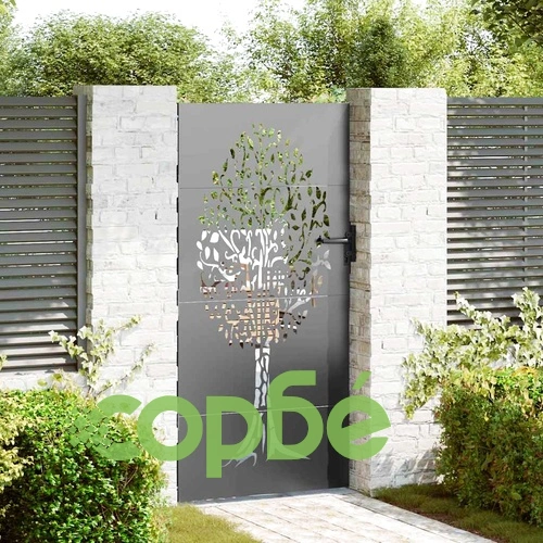 Градинска врата от стомана 100x175 см с дървесен дизайн - черна ➤ топ цена ➤ sorbe.bg