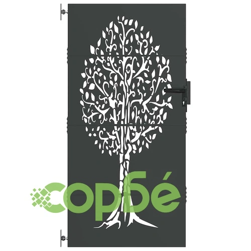 Градинска врата от стомана 100x200 см с дървесен дизайн - черна ➤ топ цена ➤ sorbe.bg