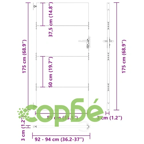 Градинска врата от прахово покрита стомана - черна 105x175 см ➤ топ цена ➤ sorbe.bg
