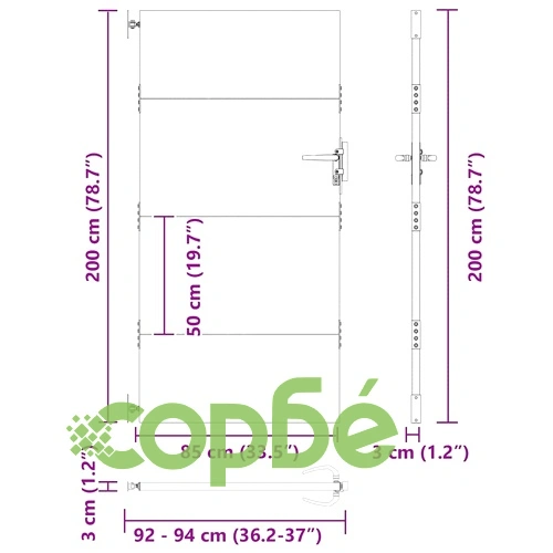 Градинска врата от стомана с прахово покритие 105x200 см черна ➤ топ цена ➤ sorbe.bg