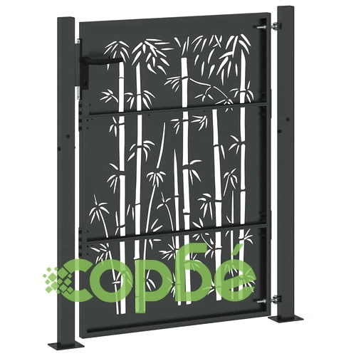 Градинска врата 105x150 см от прахово покрита стомана с бамбуков дизайн - черна ➤ топ цена ➤ sorbe.bg