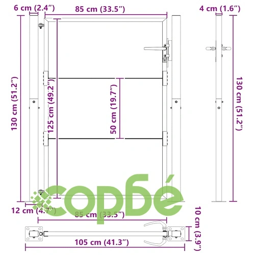 Градинска врата от стомана 100x125 см с прахово покритие - черна ➤ топ цена ➤ sorbe.bg