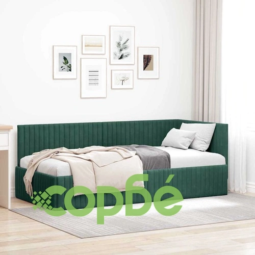 Ъглова рамка за легло с табла тъмнозелено кадифе 90x190 см ➤ топ цена ➤ sorbe.bg