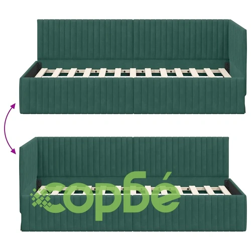 Ъглова рамка за легло с табла тъмнозелено кадифе 90x190 см ➤ топ цена ➤ sorbe.bg