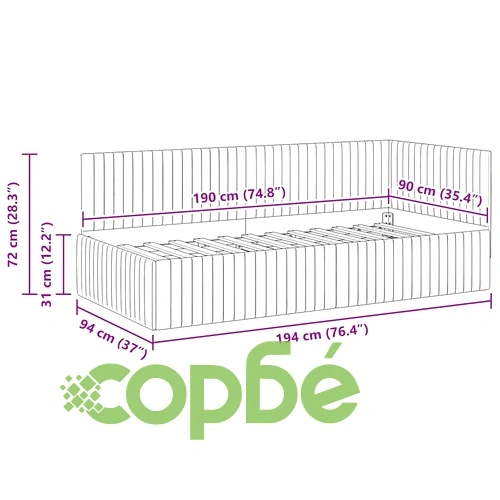 Ъглова рамка за легло с табла тъмнозелено кадифе 90x190 см ➤ топ цена ➤ sorbe.bg