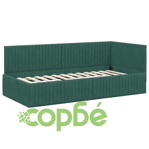 Ъглова рамка за легло с табла тъмнозелено кадифе 90x190 см ➤ топ цена ➤ sorbe.bg