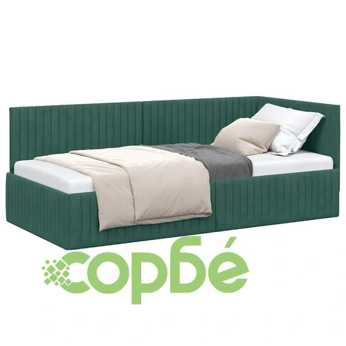 Ъглова рамка за легло с табла тъмнозелено кадифе 90x190 см ➤ топ цена ➤ sorbe.bg