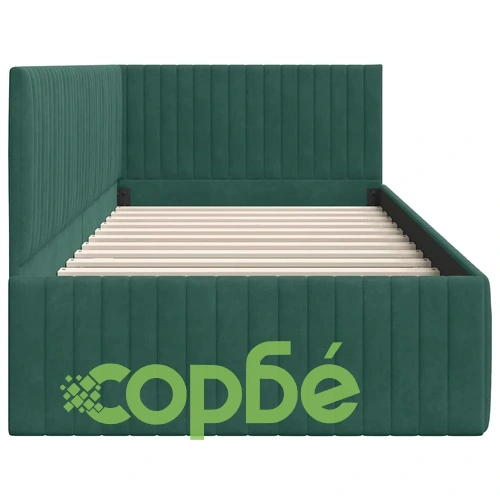 Ъглова рамка за легло с табла тъмнозелено кадифе 90x190 см ➤ топ цена ➤ sorbe.bg