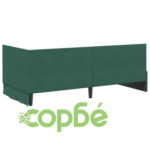 Ъглова рамка за легло с табла тъмнозелено кадифе 90x190 см ➤ топ цена ➤ sorbe.bg